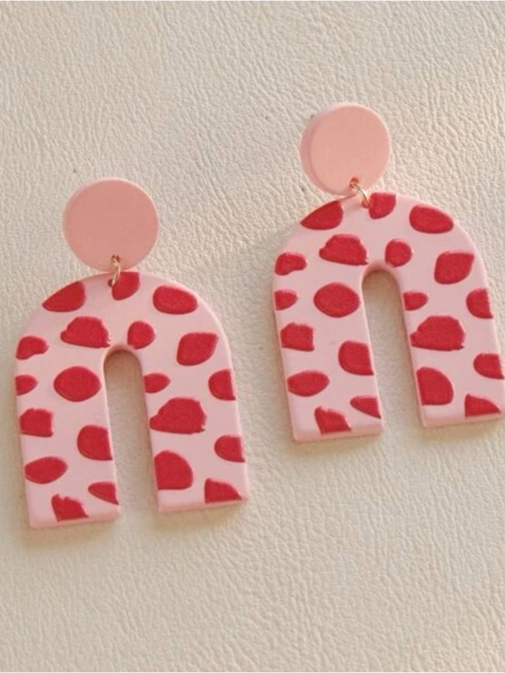 Pink and Red Dotted Arch Cheetah Print Earrings